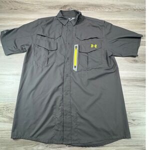 Under‎ Armour Mens HeatGear Coldblack Fishing Shirt Gray Short Sleeve Medium M
